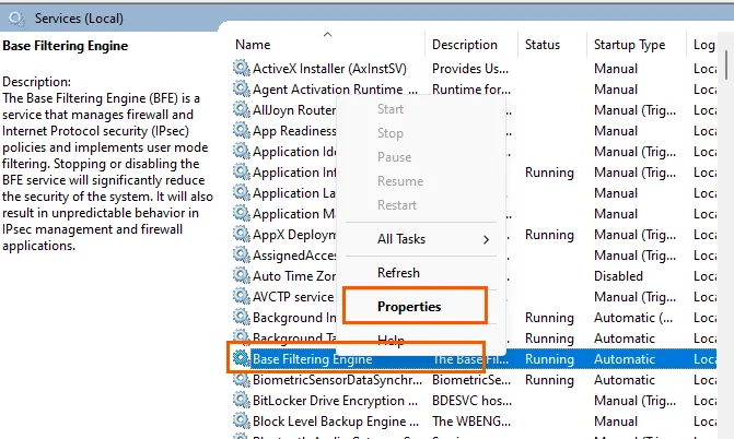 Windows firewall can't change settings error